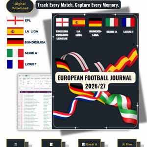 Europeisk fotbollsjournal 2026/27 | Interaktiv PDF-, Excel- och Google Sheets-spårare
