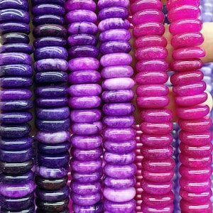 Más de 130 cuentas de jadeíta sugilita morada, jade violeta cereza, lisas, de 6 a 12 mm, disco redondo, tira de 15,5"
