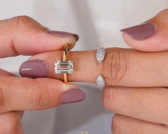 2 Carat Emerald Cut Bridal Set, Open Band with Round Lab Diamonds, IGI certified