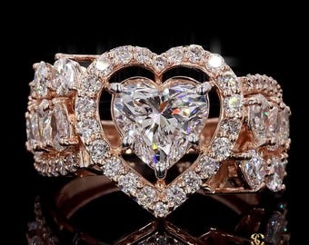 Heart Shape Lab Grown Diamond Ring in Rose Gold | Halo Diamond Engagement Ring | Luxury Wedding Ring | Gift for Her