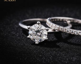 1 Ct Lab Diamond Wedding Set, Solitaire Ring with Matching Band, Gold Platinum