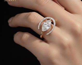 Marquise Cut Diamond Engagement Ring 14K Gold with Lab-Grown and Moissanite Diamond option
