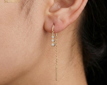 Gold Diamond Threader Earrings | Lab Grown Diamond, Minimalist Style