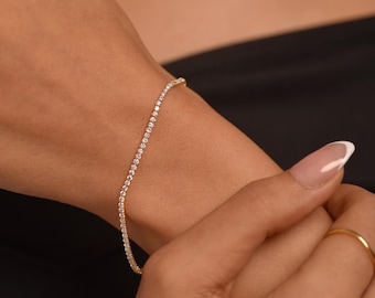 14K Gold Lab-Grown Diamond Tennis Bracelet, Minimal Dainty Everyday Jewelry