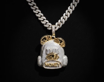 Money Bag Pendant Necklace, Iced Out Hip Hop Pendant, Diamond Rapper Jewelry, Statement Chain