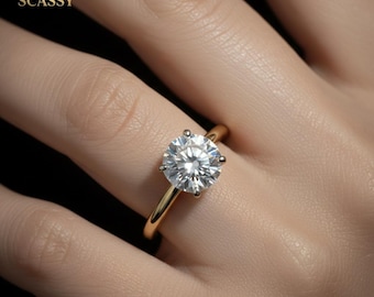 2 Carat Lab Grown Diamond Solitaire Ring, Solid Gold Engagement Ring