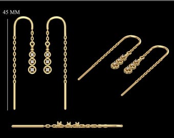 14K Gold Threader Earrings with Lab Grown Diamonds, Dainty Chain Drop Earrings,