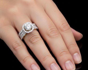 IGI Certified Round Halo Engagement Ring, Lab Grown Diamond, Triple Row ring