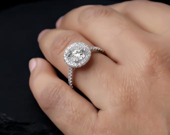 2 Carat IGI Lab Grown Diamond Halo Engagement, Round Cut, Gold or Silver