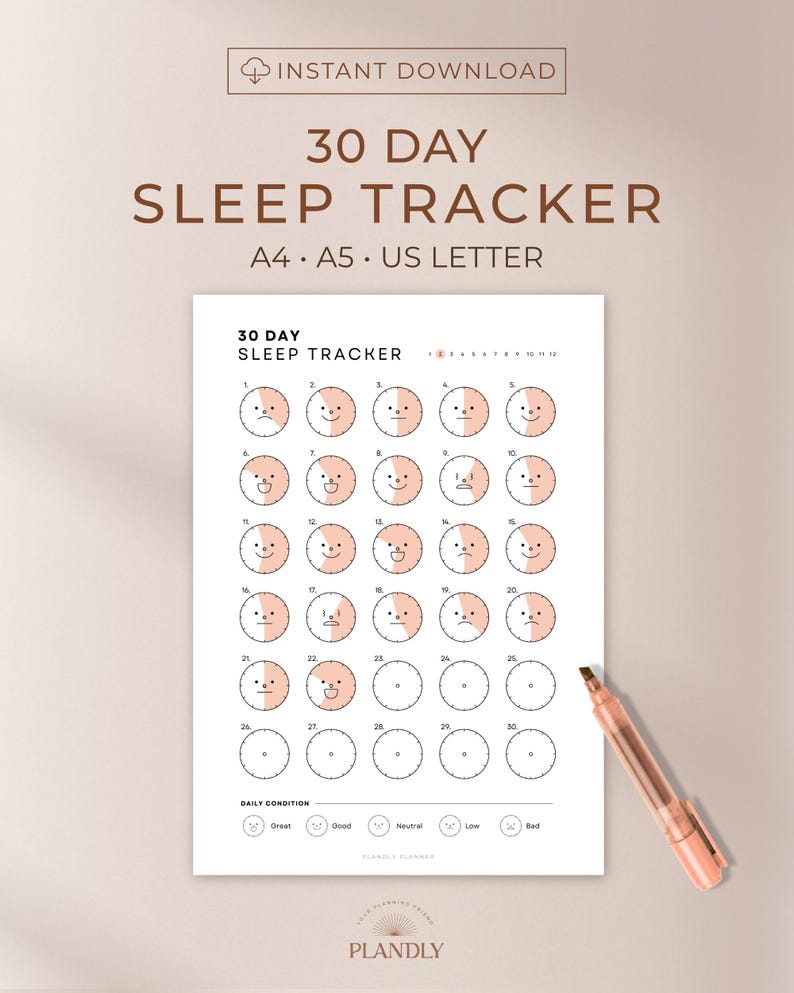 Sleep Tracker Printable Monthly Sleep Log, Sleep Hours Quality Cycle ...