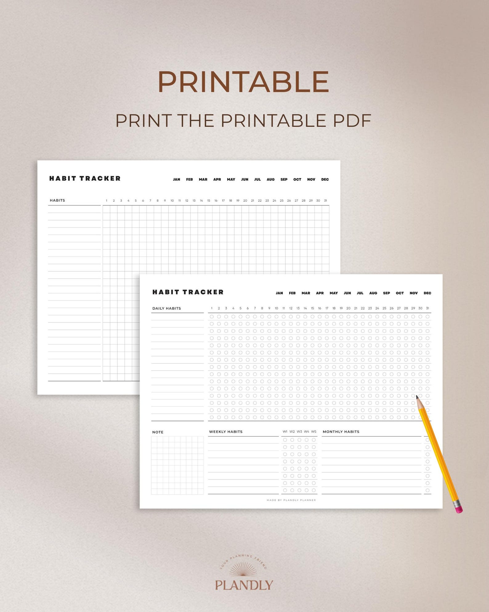 Monthly Habit Tracker Printable Landscape PDF Minimalist Routine ...