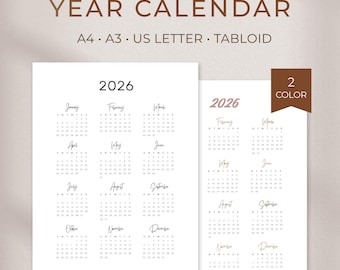 Kalender 2026 in één oogopslag, minimaal afdrukbaar (pdf)