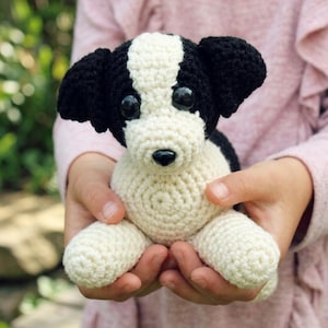 Crochet Puppy Pattern, Black and White Dog Amigurumi, Soft Stuffed Animal Plush, Beginner Pet Toy Tutorial, DIY Gift PDF