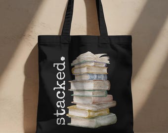 Stacked Book Lover Funny Tote Bag | Library Humor | Everyday Tote