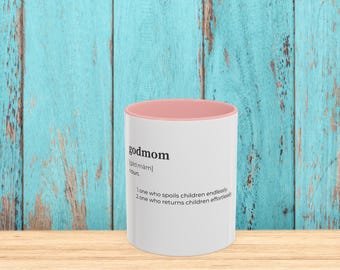 Godmom Definition Funny Accent Coffee Mug | Colored Handles, White Gloss