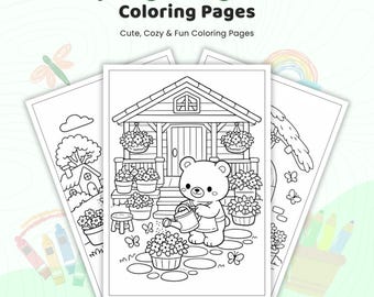35+ Cute Spring Village Streets Coloring Pages, Animal Town Street Sheets, Spring Market Village Life, Kawaii Countryside, Printable PDF