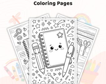 35+ Notebook Doodle Coloring Pages, Kids School Journal Book, Stationery Sheets, Kawaii School Supplies, Printable Activity Pages PDF