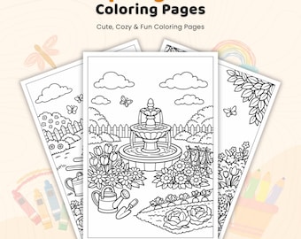45+ Spring Garden Coloring Pages, Cozy Flower Garden Sheets, Nature Garden Scenes, Kids Gardening Activities, Printable PDF Coloring Pages