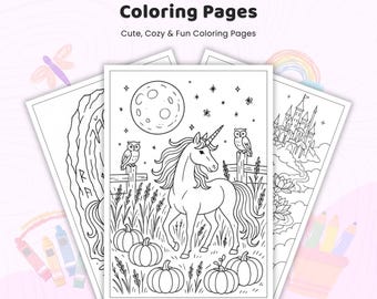 45+ Unicorn Coloring Pages, Fantasy Unicorn Coloring Book, Magical Castle and Nature Art, Teen and Kids Printable Coloring Pages PDF