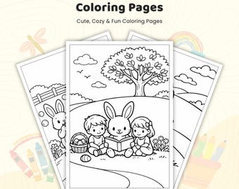 Más de 50 páginas para colorear de Pascua, diseños de conejitos y huevos, hojas de actividades para las fiestas de primavera, páginas de actividades de Pascua para niños, descarga instantánea en PDF.