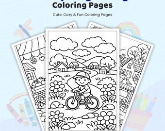 45+ Spring Village Coloring Pages, Cozy Village Scenes, Scenic Spring Town Designs, Countryside Landscape Art, Printable PDF Coloring Sheets