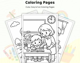 40+ School Days Happy Learning Coloring Pages, Kids School Routine Sheets, Daily Student Life, Learning Fun Activity, Printable Coloring PDF