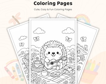 30+ Spring Picnic Friends Coloring Pages, Animal Picnic Sheets, Spring Meadow Coloring Book, Kawaii Nature Pages, Printable Picnic PDF