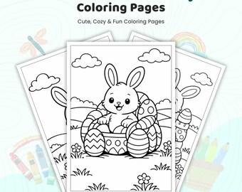 Más de 45 páginas para colorear de conejos de Pascua, diseños de conejos de primavera, hojas de actividades para conejitos, páginas para colorear de conejos para niños, descarga instantánea en PDF.