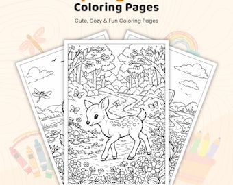 Más de 50 páginas para colorear de animales de primavera, escenas de crías de animales, hojas para colorear de animales de granja de primavera, naturaleza primaveral, PDF imprimible para colorear.