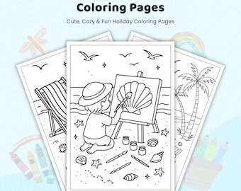 40+ Beach Summer Coloring Pages, Tropical Ocean Summer Coloring Sheets for Kids Adults, Ice Cream Watermelon Summer Coloring Pages PDF