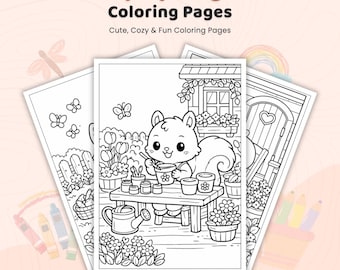 40+ Cozy Spring Homes, Spring Cottage Coloring, Garden Animal Scenes, Relaxing Village Life, Printable Spring Coloring Pages PDF