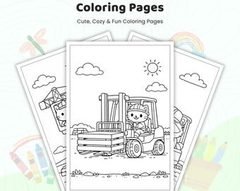 30+ Animal Construction Site Coloring Pages, Construction Animals Coloring Book, Builder Sheets, Truck Coloring Pages, Printable PDF