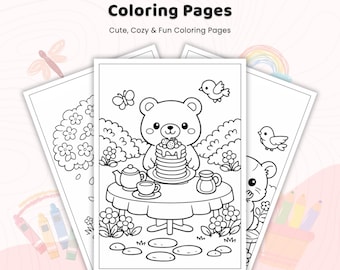 30+ Garden Cafe Animals Coloring Pages, Cafe Animals Coloring Sheets, Garden Tea Party Pages, Kawaii Bakery Animals, Printable PDF