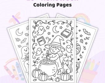 25+ Halloween Coloring Pages, Cute Spooky Printable Halloween Coloring Book for Kids, Detailed Halloween Coloring Adults Sheets PDF Download