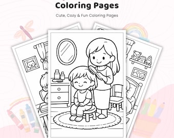 35+ Family Love Mom Care Coloring Pages, Mom and Kids Love Sheets, Mother and Children Activity, Family Bonding Book, Printable Pages PDF
