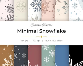 45+ Snowflake Seamless Patterns, Minimal Line Art Scandinavian Geometric Backgrounds, Winter Textile Design, Seamless JPG Instant Download