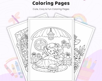 40+ Fairy Garden Village Coloring Pages, Fairy House Sheets, Magical Garden Fantasy Book, Whimsical Fairy Cottage Pages, Printable PDF
