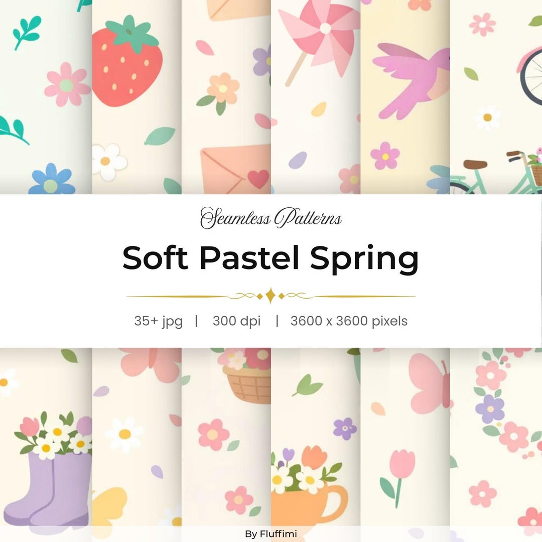 35+ Spring Seamless Patterns Bundle, Pastel Floral, Soft Digital Paper ...
