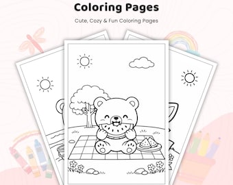 35+ Cute Animal Summer Life Coloring Pages, Kawaii Summer Animals, Adorable Beach Sheets, Pet Vacation Designs, Printable Coloring PDF