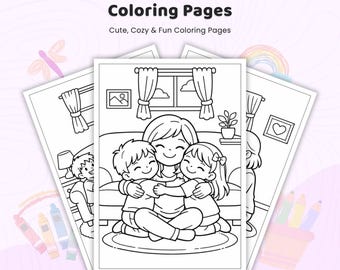 40+ Mother's Day Special Moments Coloring Pages, Happy Mothers Day Coloring Sheets, Mom and Kids Coloring, Family Activity Printable PDF