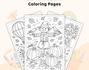 20+ Autumn Coloring Pages, Cozy Autumn Printable Coloring Book, Autumn Leaves and Harvest Coloring Sheets, Instant Digital Download