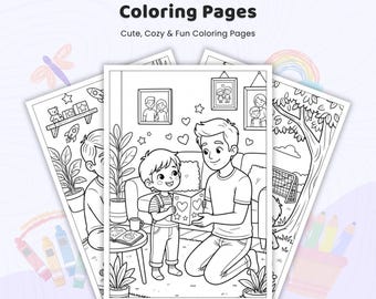 40+ Father's Day Coloring Pages, Kids Father's Day Coloring Book, Dad and Kid Fun Activity Sheets, Printable Dad Coloring Sheets PDF