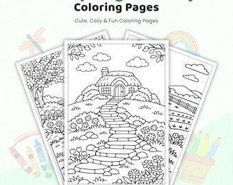 55+ Spring Scenery Coloring Pages, Spring Landscape Sheets, Scenic Nature Designs, Peaceful Spring Art, Printable Outdoor Coloring PDF