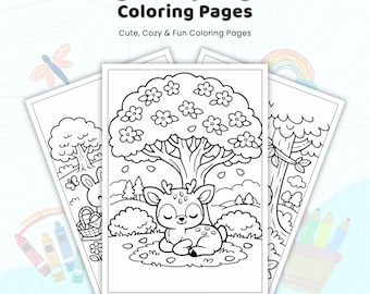 40+ Magical Spring Forest Coloring Pages, Woodland Animals, Enchanted Fantasy Forest, Kawaii Nature Activity, Printable Sheets PDF