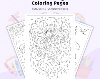 45+ Manga Coloring Pages, Cute Anime Coloring Book, Fantasy and Fairies Coloring Art, Kids and Adult Printable PDF Coloring Pages