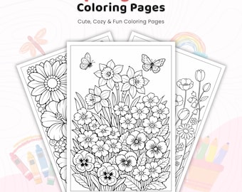 45+ Spring Flowers Coloring Pages, Blooming Garden Scenes, Floral Nature Designs, Botanical Art Collection, Printable PDF Coloring Sheets