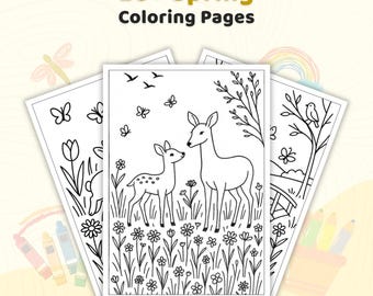 20+ Spring Coloring Pages, Printable Spring Coloring Book for Kids, Flowers, Butterflies, and Nature Activity Sheets, Instant Download