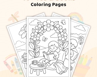 40+ Tea & Books Coloring Pages, Kids Book Lover Sheets, Reading Tea Time Activities, Cute Animal Bookworm Coloring, Printable PDF Pages