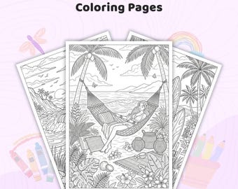 40+ Hawaii Coloring Pages, Detailed Island Vacation Book, Intricate Beach Paradise Sheets, Relaxing Ocean Life, Printable Tropical PDF