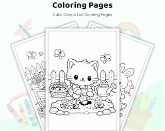 30+ Animal Flower Gardeners Coloring Pages, Animals Gardening Book, Spring Garden Activity, Kawaii Animal Garden Life, Printable PDF